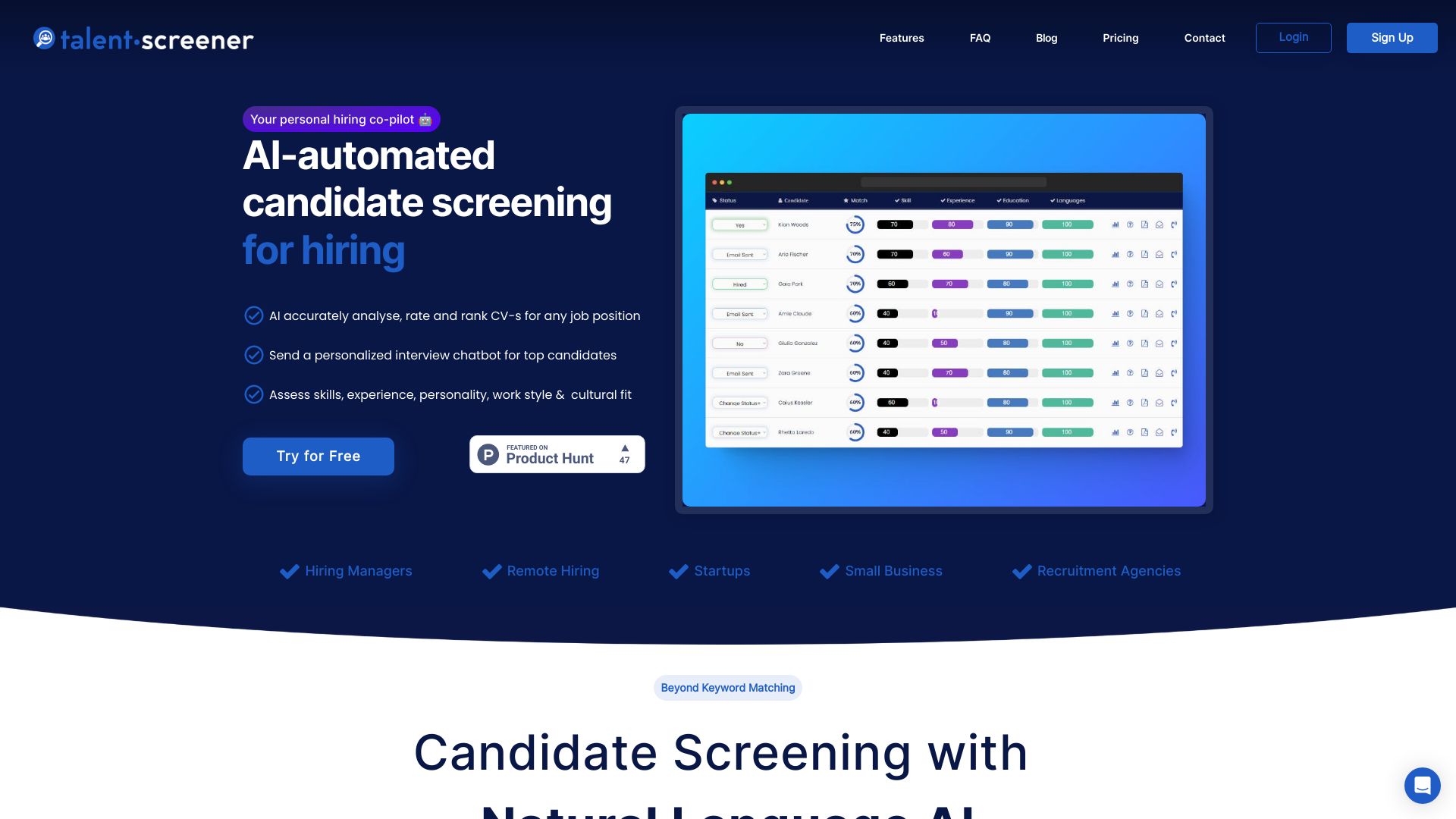 Talentscreener screenshot