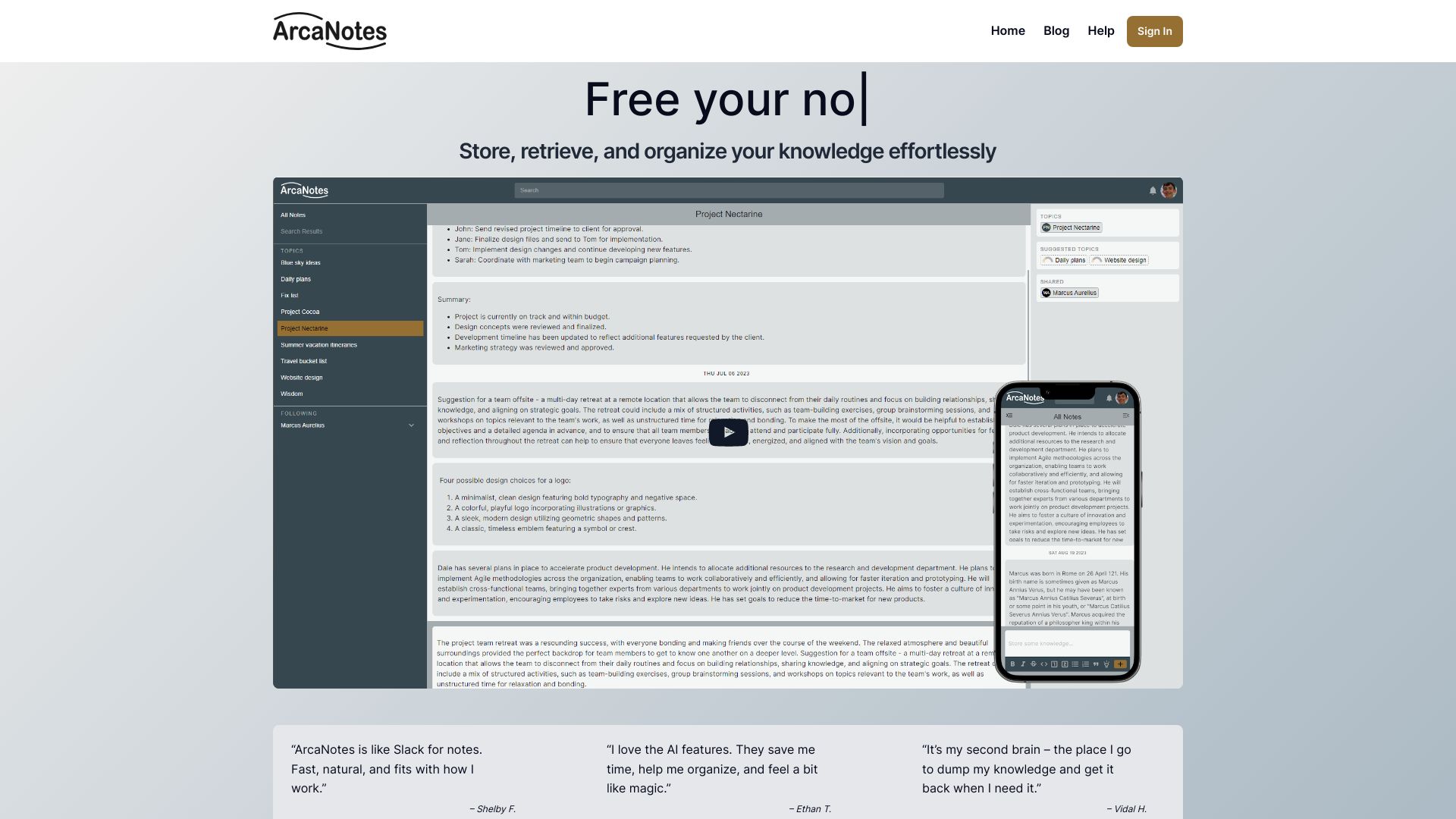 ArcaNotes screenshot