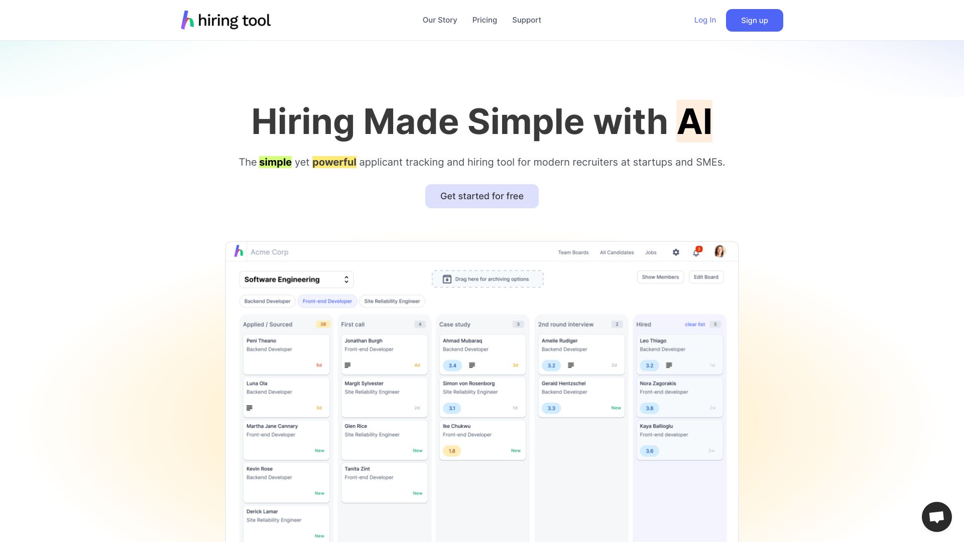 hiring tool screenshot