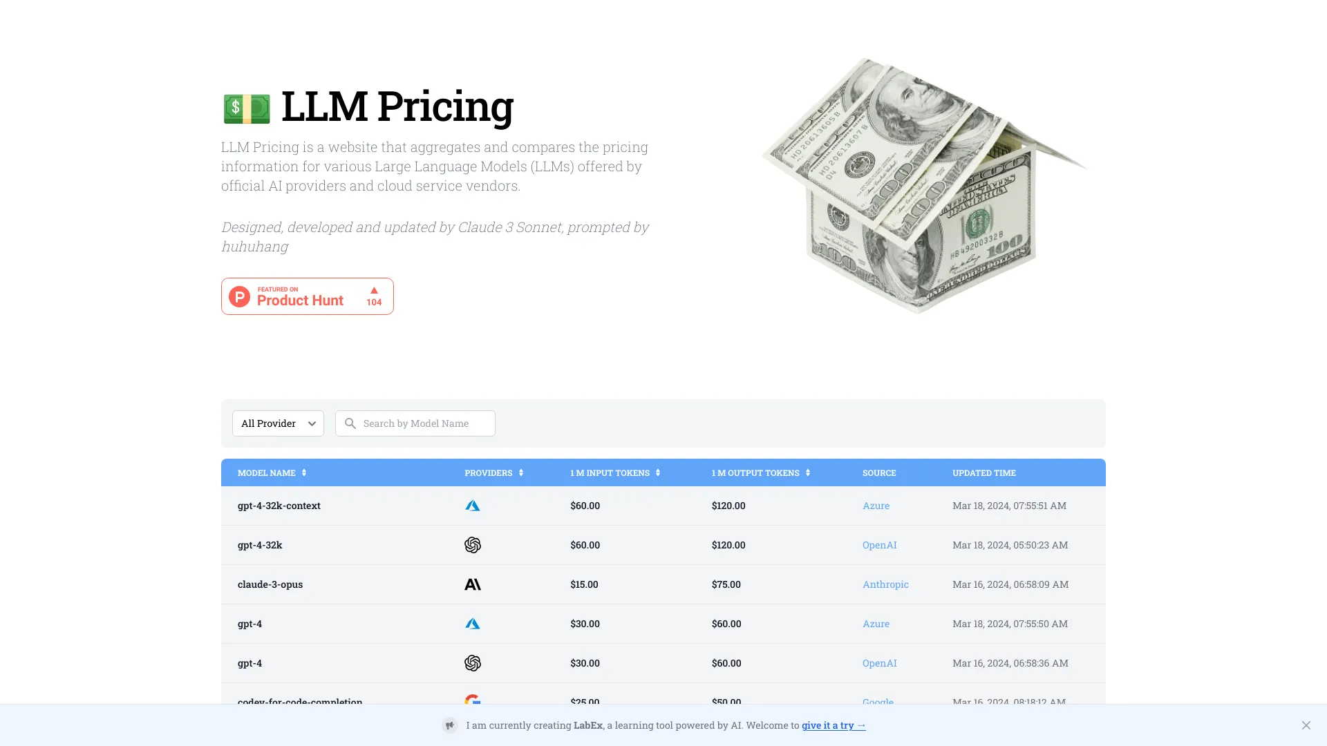 LLM Pricing screenshot