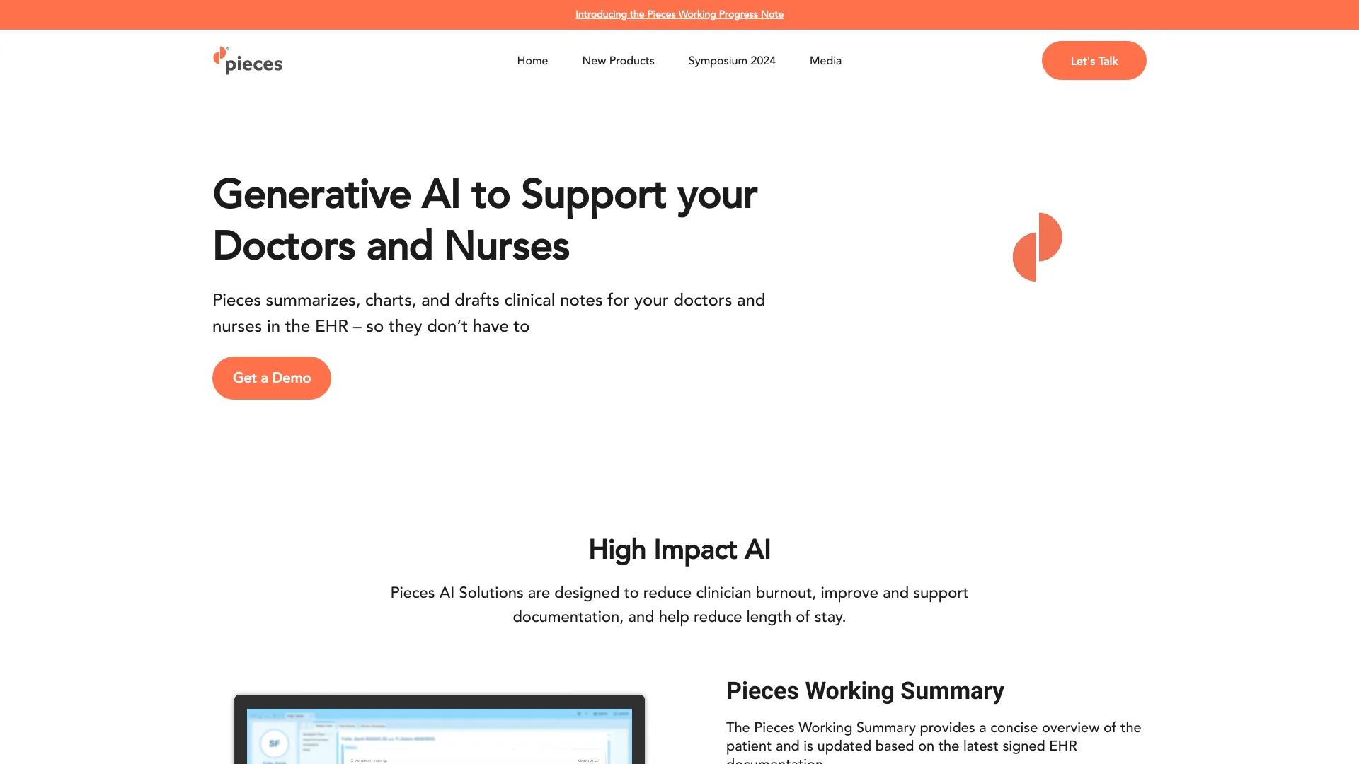 Pieces Technologies screenshot