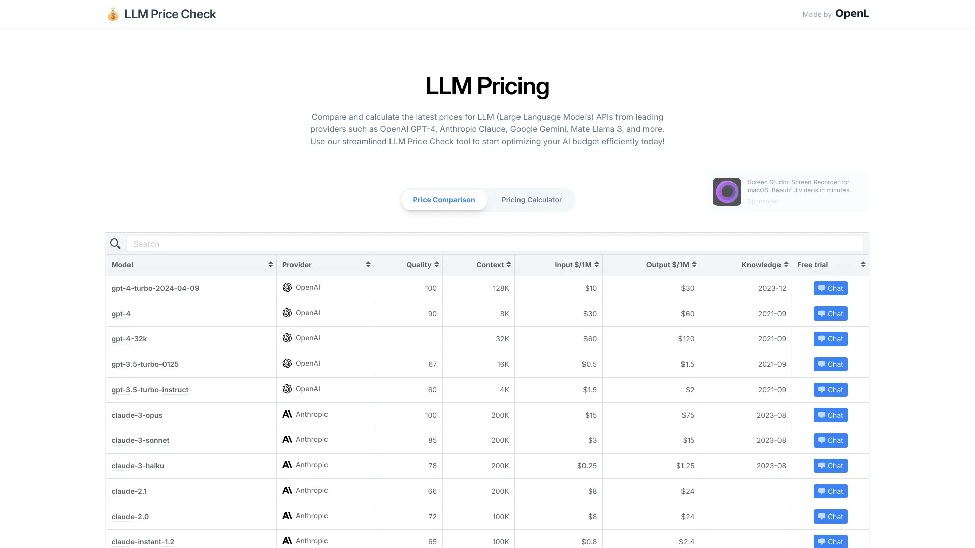 LLM Price Check screenshot
