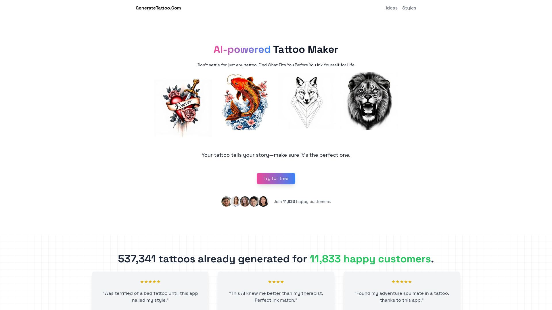GenerateTattoo.com screenshot