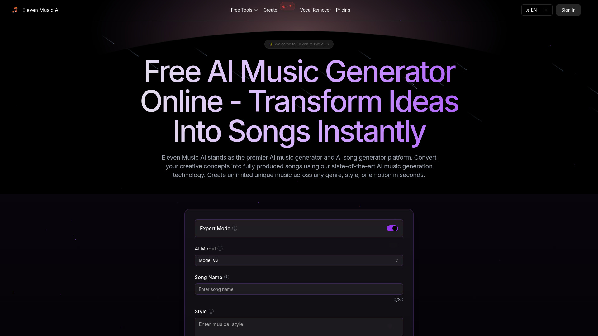Eleven Music AI screenshot
