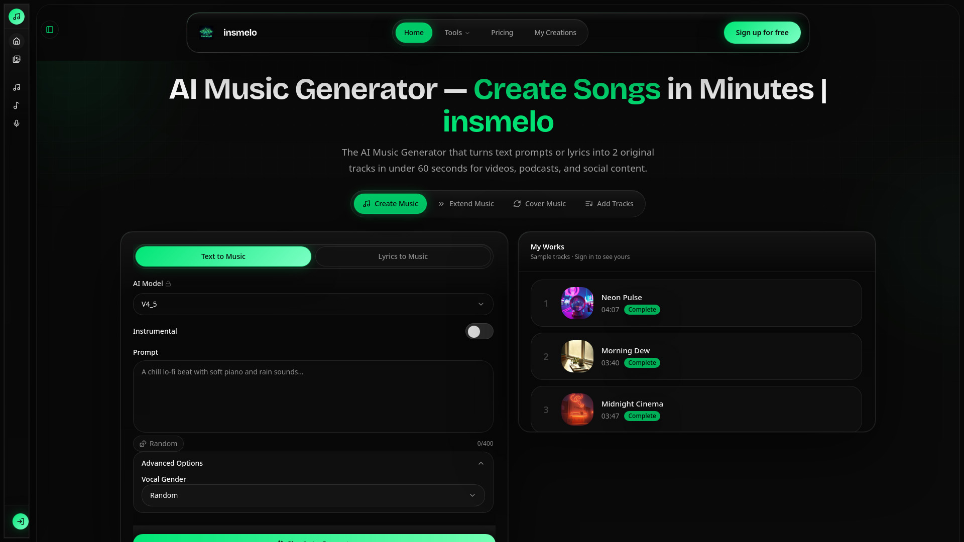 insmelo AI Music Generator screenshot