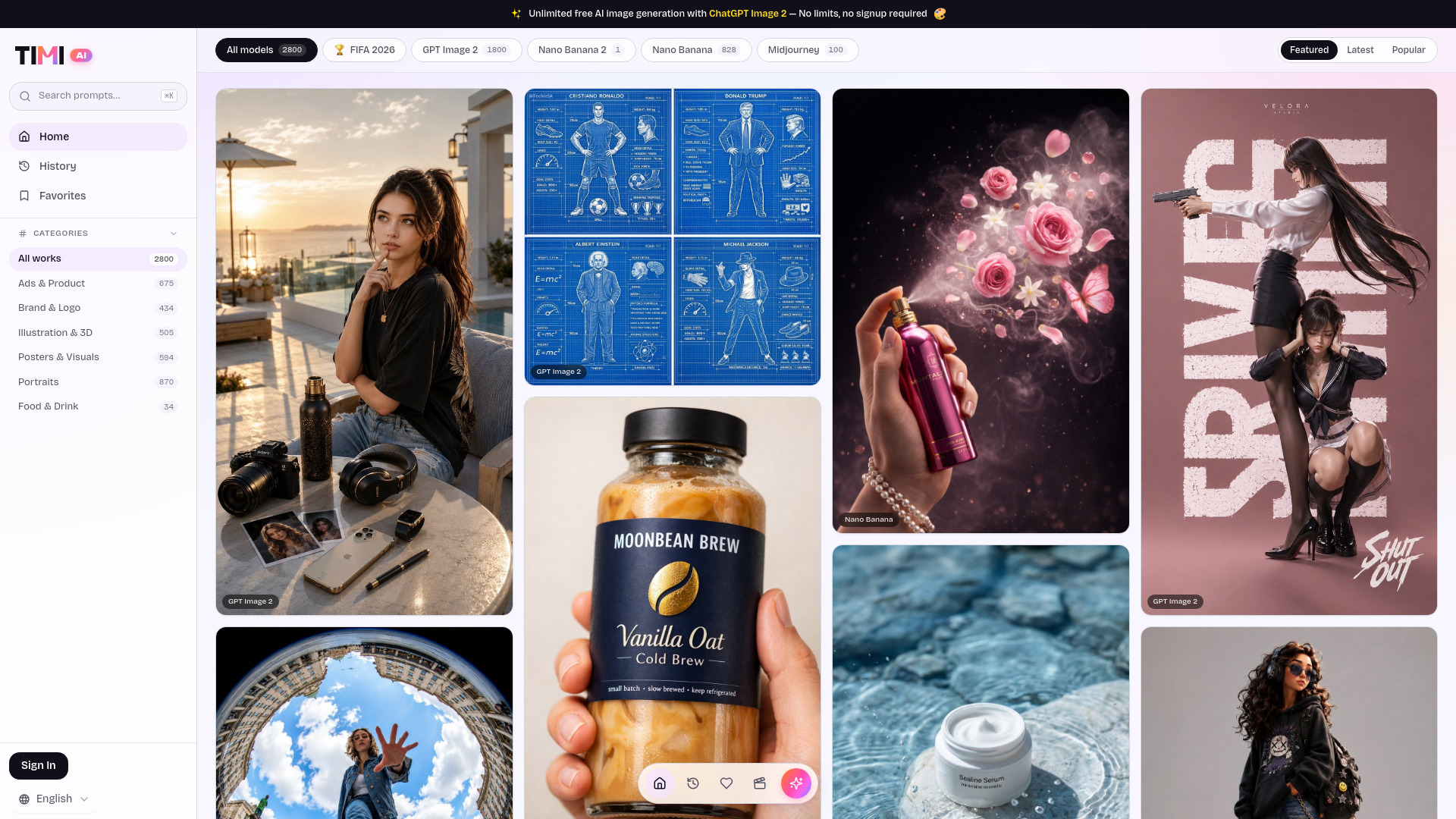 Timi AI-AI image prompt gallery screenshot