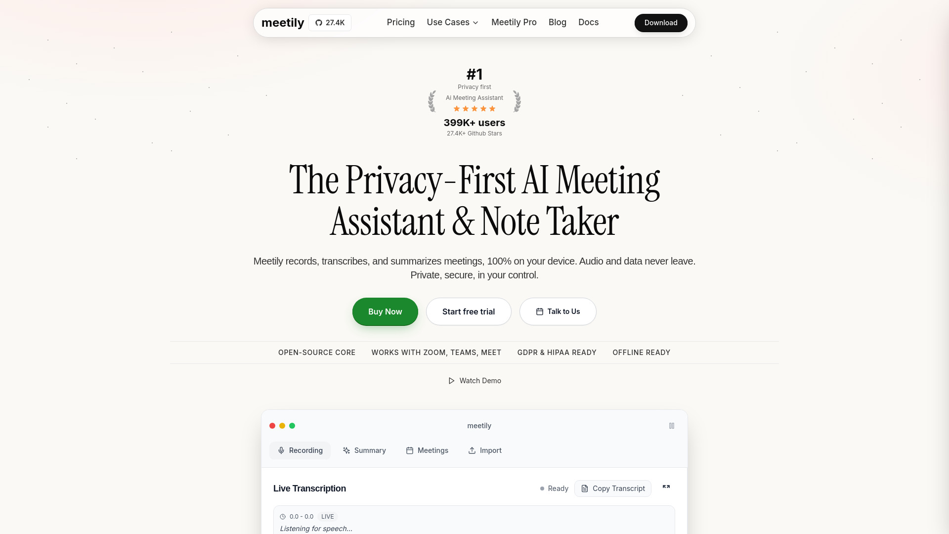 Meetily AI screenshot