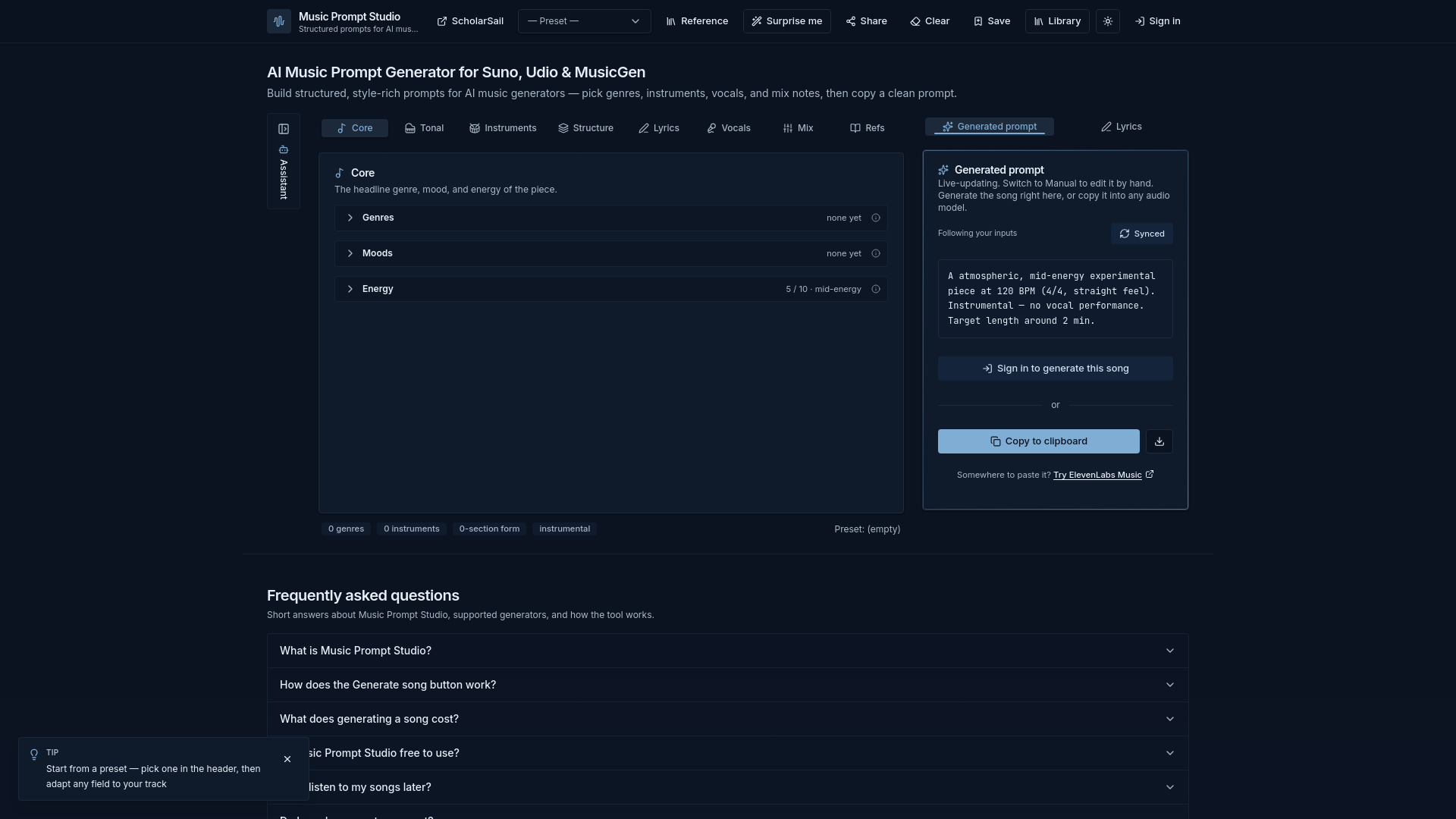 Music Prompt Studio screenshot