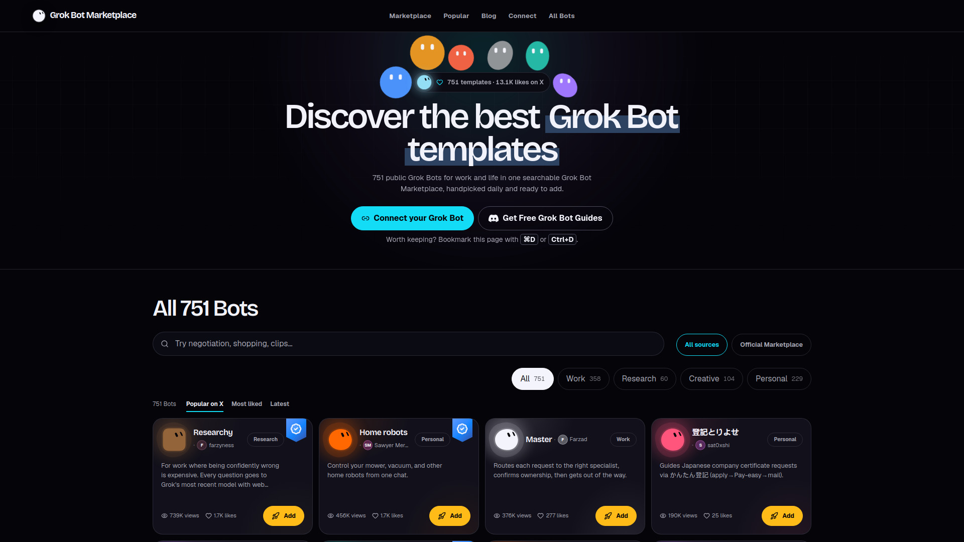 Grok Bot Marketplace screenshot