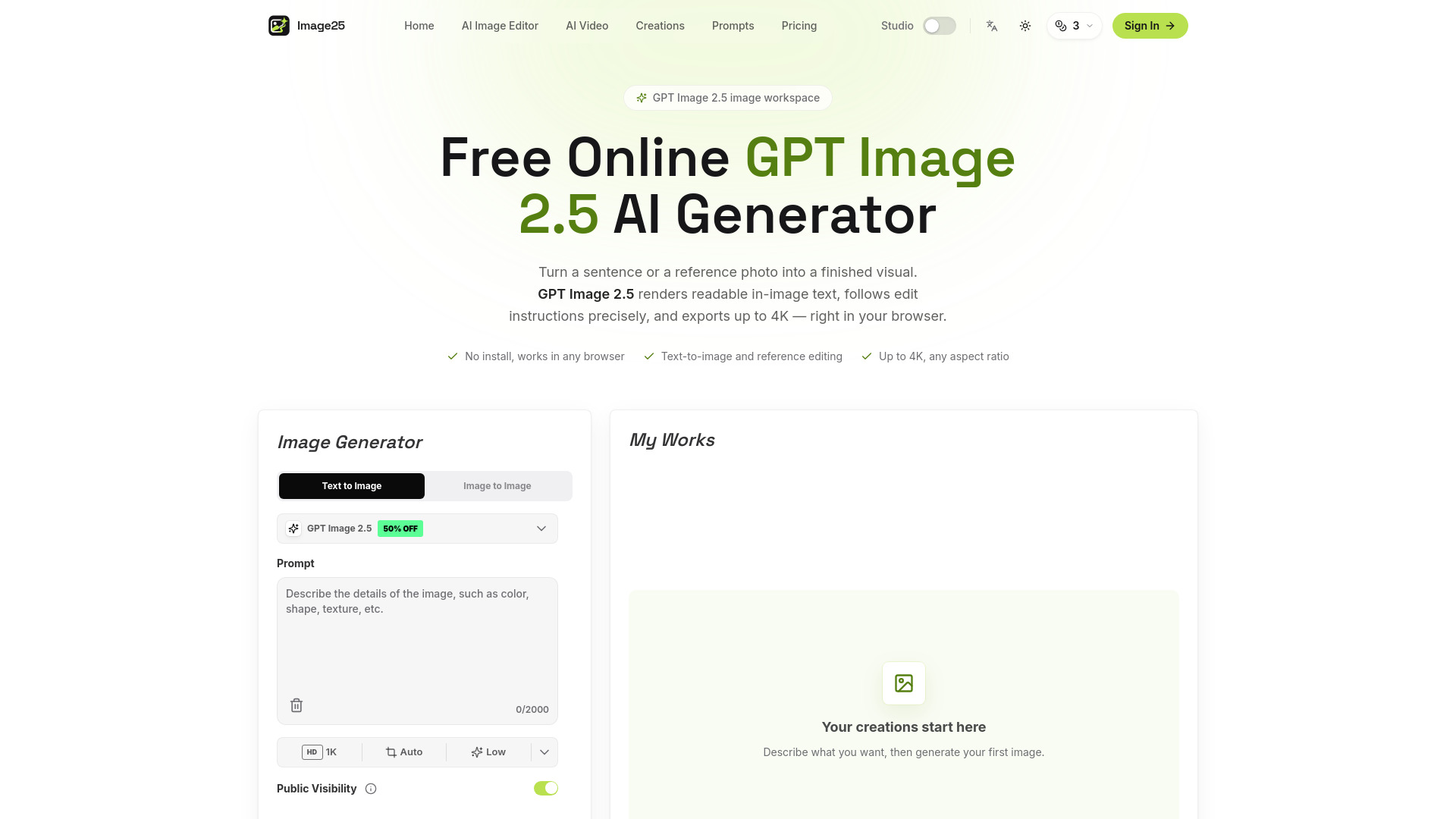 Free GPT Image 2.5 Generator Online screenshot