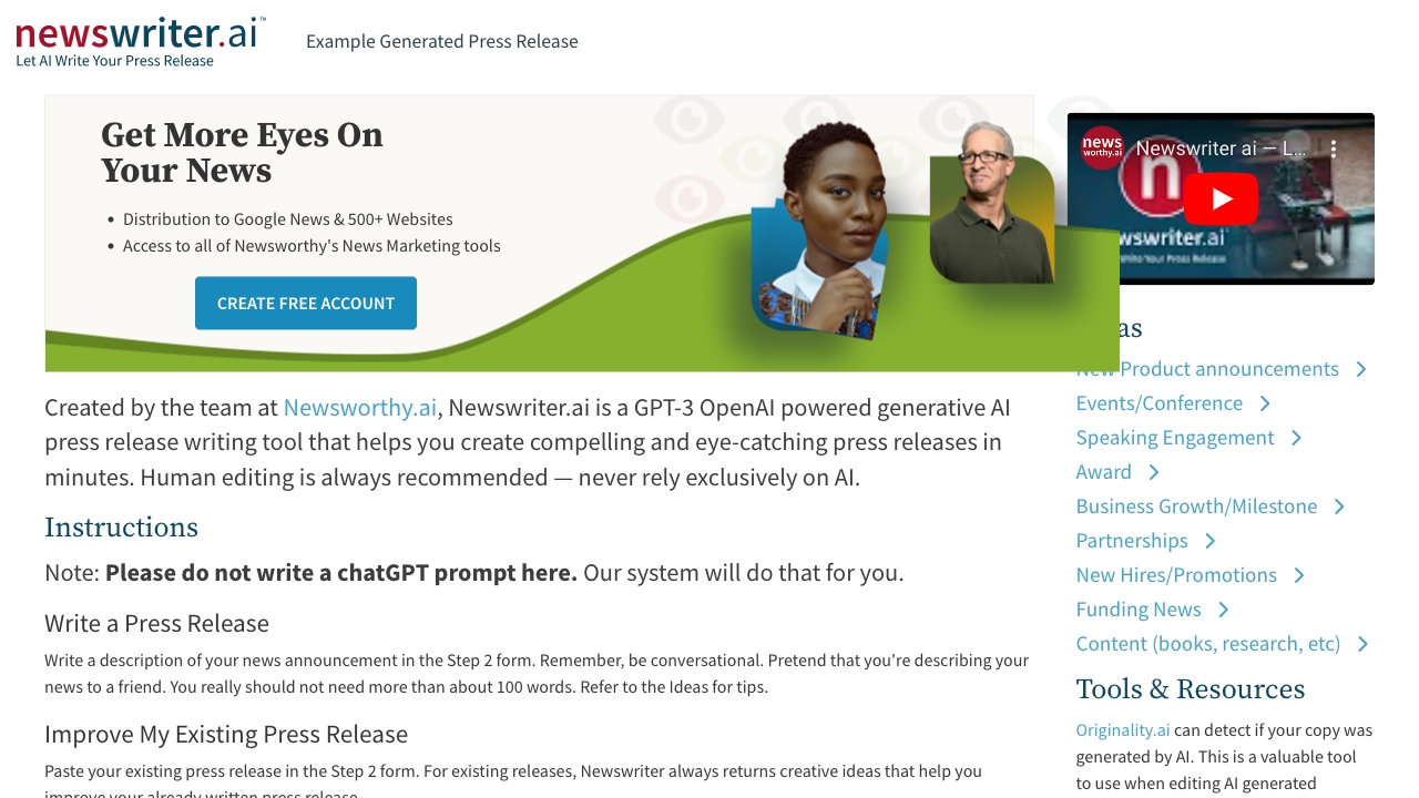 Newswriter.ai screenshot
