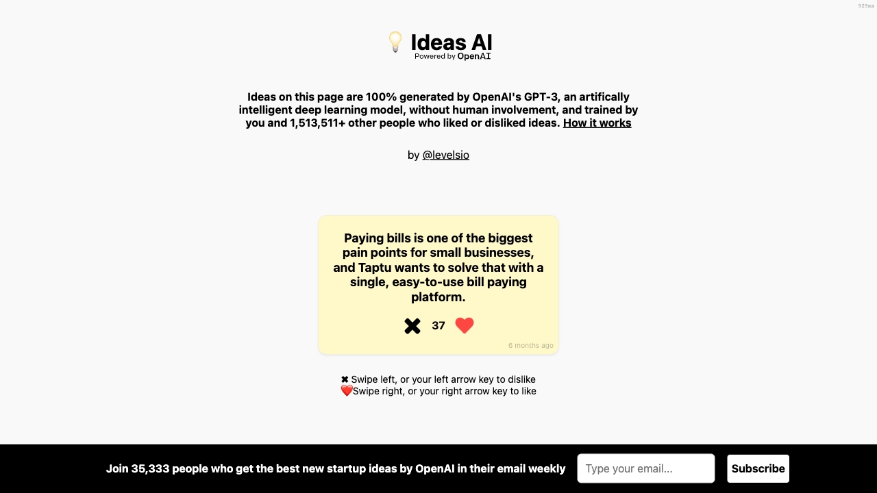 Startup Ideas powered by OpenAI screenshot
